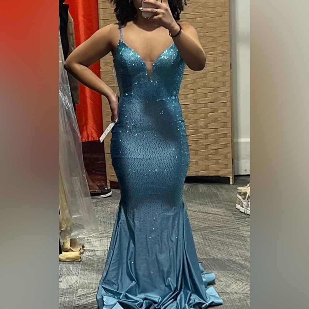 Ellie Wilde Blue Spaghetti Strap Maxi Gown
